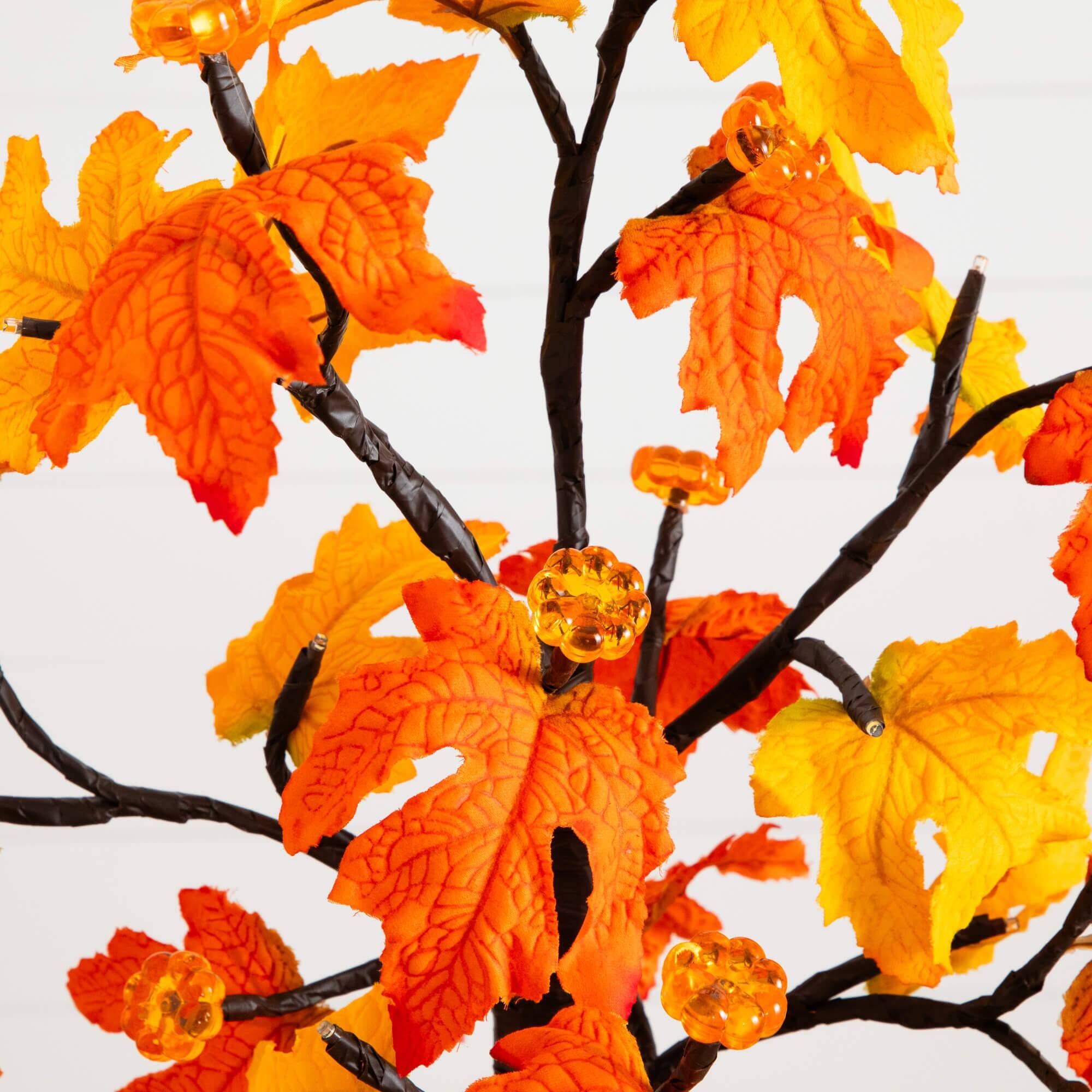 2ft. Pre-Lit Autumn Maple Artificial Fall Tree with 24 Warm White LED & Pumpkin Shaped Lights with Detachable Base